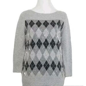 Talbot women's Argyle Nylon And Wool  gray Sweater Size M